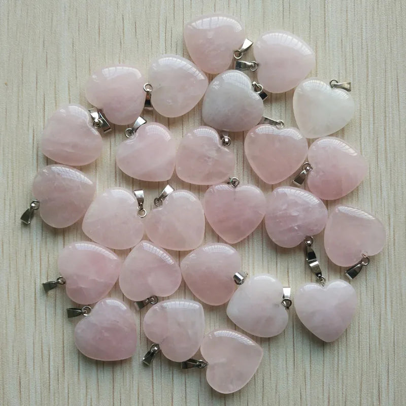 Wholesale 50pcs/lot Assorted heart natural stone charms fashion pendants 20mm for jewelry making Good Quality