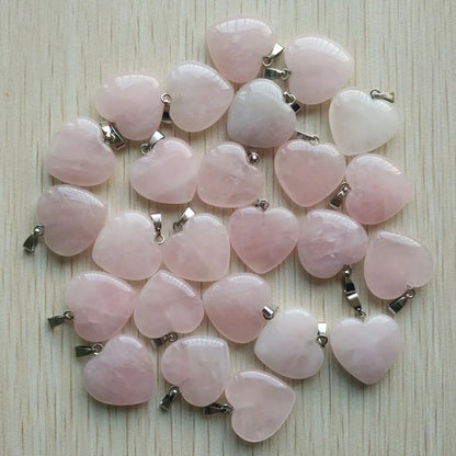 Wholesale 50pcs/lot Assorted heart natural stone charms fashion pendants 20mm for jewelry making Good Quality