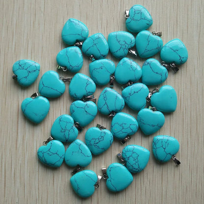 Wholesale 50pcs/lot Assorted heart natural stone charms fashion pendants 20mm for jewelry making Good Quality