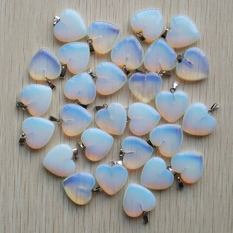 Wholesale 50pcs/lot Assorted heart natural stone charms fashion pendants 20mm for jewelry making Good Quality