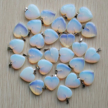 Wholesale 50pcs/lot Assorted heart natural stone charms fashion pendants 20mm for jewelry making Good Quality