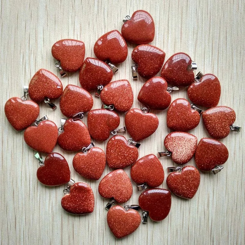 Wholesale 50pcs/lot Assorted heart natural stone charms fashion pendants 20mm for jewelry making Good Quality