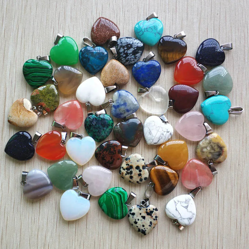 Wholesale 50pcs/lot Assorted heart natural stone charms fashion pendants 20mm for jewelry making Good Quality