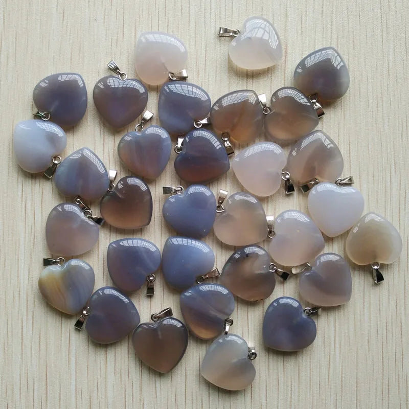 Wholesale 50pcs/lot Assorted heart natural stone charms fashion pendants 20mm for jewelry making Good Quality