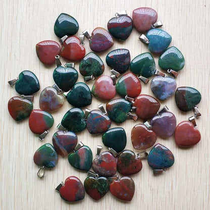 Wholesale 50pcs/lot Assorted heart natural stone charms fashion pendants 20mm for jewelry making Good Quality