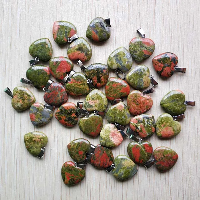 Wholesale 50pcs/lot Assorted heart natural stone charms fashion pendants 20mm for jewelry making Good Quality