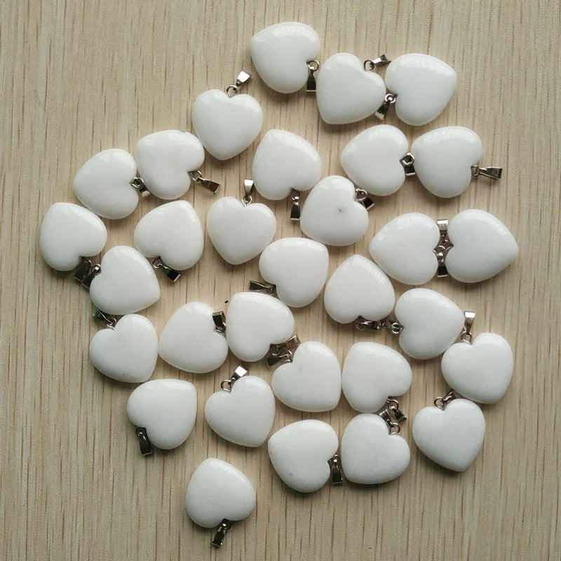 Wholesale 50pcs/lot Assorted heart natural stone charms fashion pendants 20mm for jewelry making Good Quality