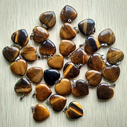 Wholesale 50pcs/lot Assorted heart natural stone charms fashion pendants 20mm for jewelry making Good Quality