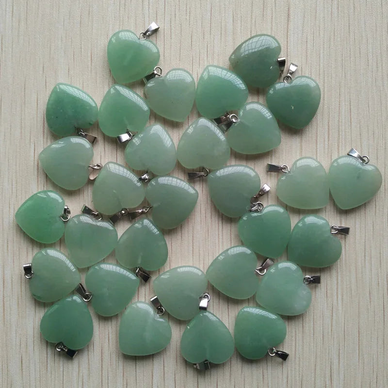 Wholesale 50pcs/lot Assorted heart natural stone charms fashion pendants 20mm for jewelry making Good Quality