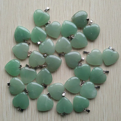 Wholesale 50pcs/lot Assorted heart natural stone charms fashion pendants 20mm for jewelry making Good Quality