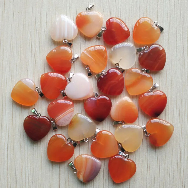 Wholesale 50pcs/lot Assorted heart natural stone charms fashion pendants 20mm for jewelry making Good Quality