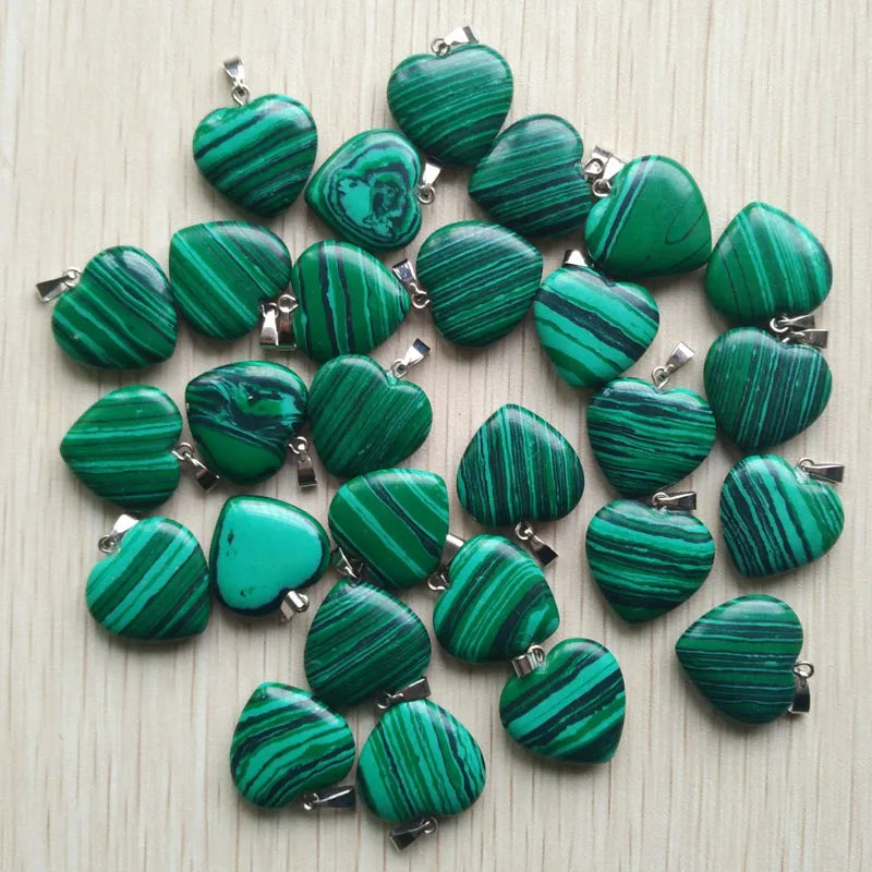 Wholesale 50pcs/lot Assorted heart natural stone charms fashion pendants 20mm for jewelry making Good Quality