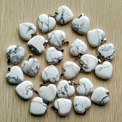 Wholesale 50pcs/lot Assorted heart natural stone charms fashion pendants 20mm for jewelry making Good Quality