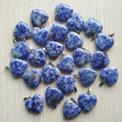 Wholesale 50pcs/lot Assorted heart natural stone charms fashion pendants 20mm for jewelry making Good Quality