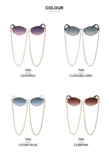 Sexy Small Frame Hexagon Sunglasses Women With Chain 2026 Luxury Brand Designer Punk Sun Glasses For Ladies Shades Gafas De Sol