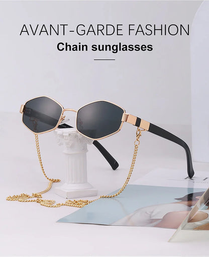 Sexy Small Frame Hexagon Sunglasses Women With Chain 2026 Luxury Brand Designer Punk Sun Glasses For Ladies Shades Gafas De Sol