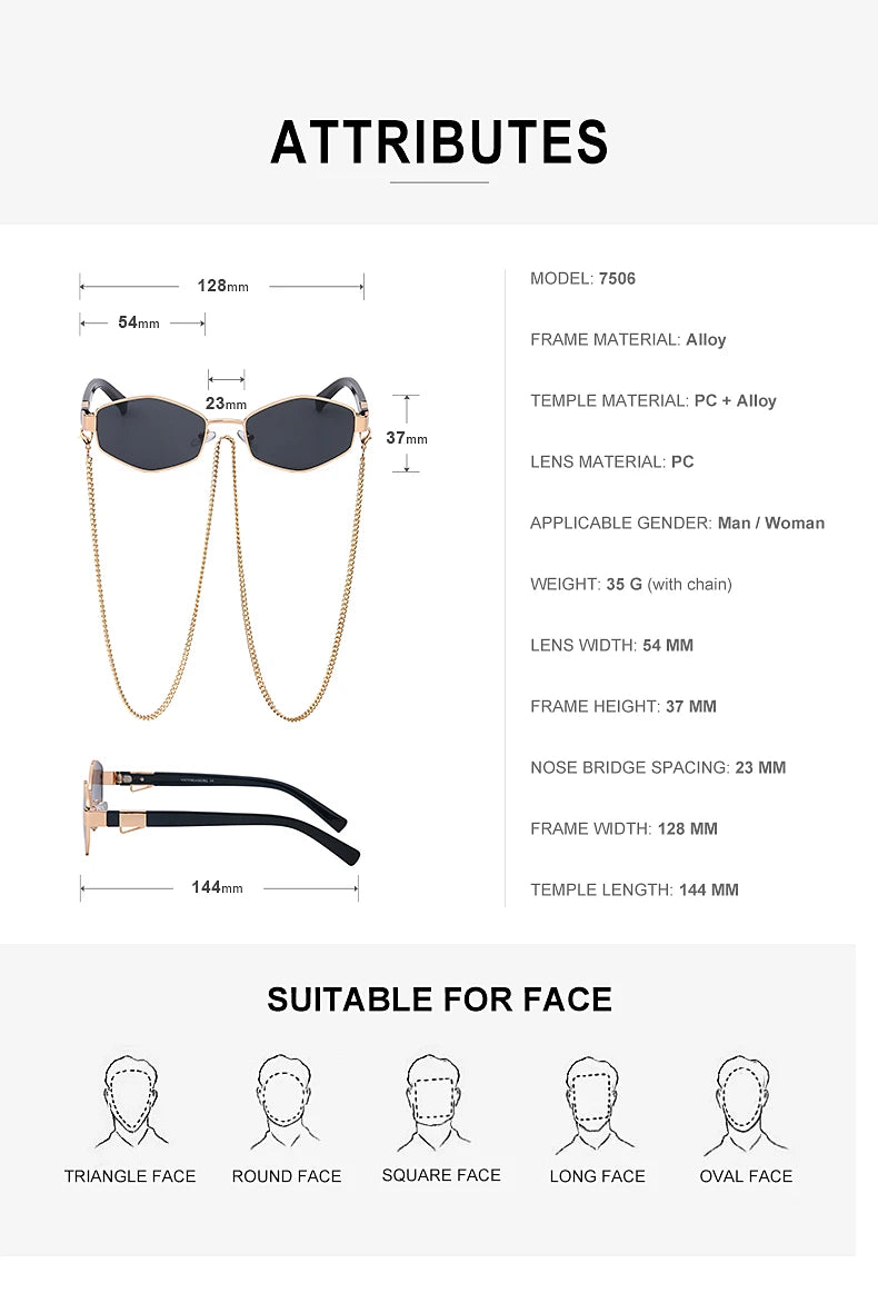 Sexy Small Frame Hexagon Sunglasses Women With Chain 2026 Luxury Brand Designer Punk Sun Glasses For Ladies Shades Gafas De Sol