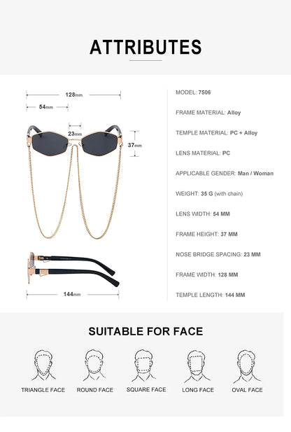 Sexy Small Frame Hexagon Sunglasses Women With Chain 2026 Luxury Brand Designer Punk Sun Glasses For Ladies Shades Gafas De Sol