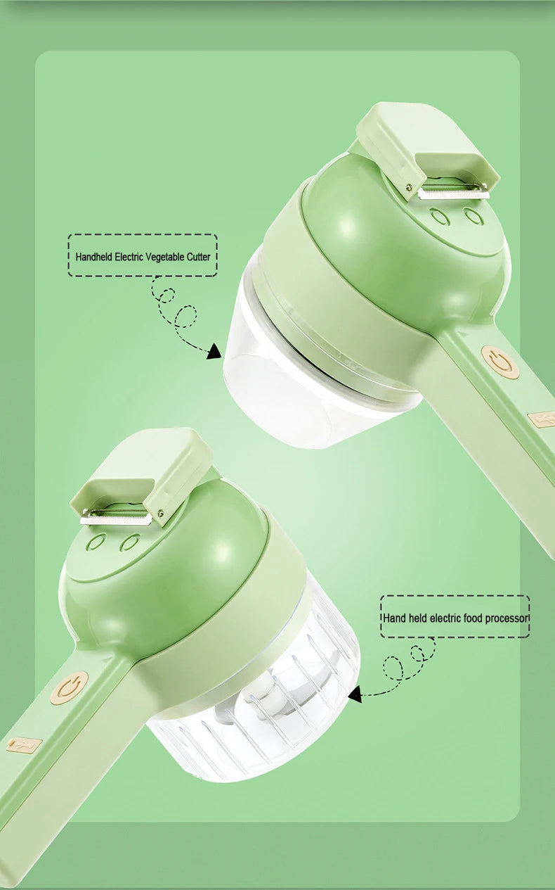 4 in 1 Electric Food Processor Vegetable Cutter Garlic Masher Wireless Grinder Handheld Blender Auto Slicer Kitchen Accessories