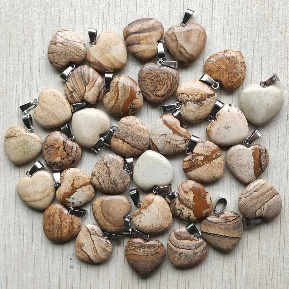 Wholesale 50pcs/lot Assorted heart natural stone charms fashion pendants 20mm for jewelry making Good Quality