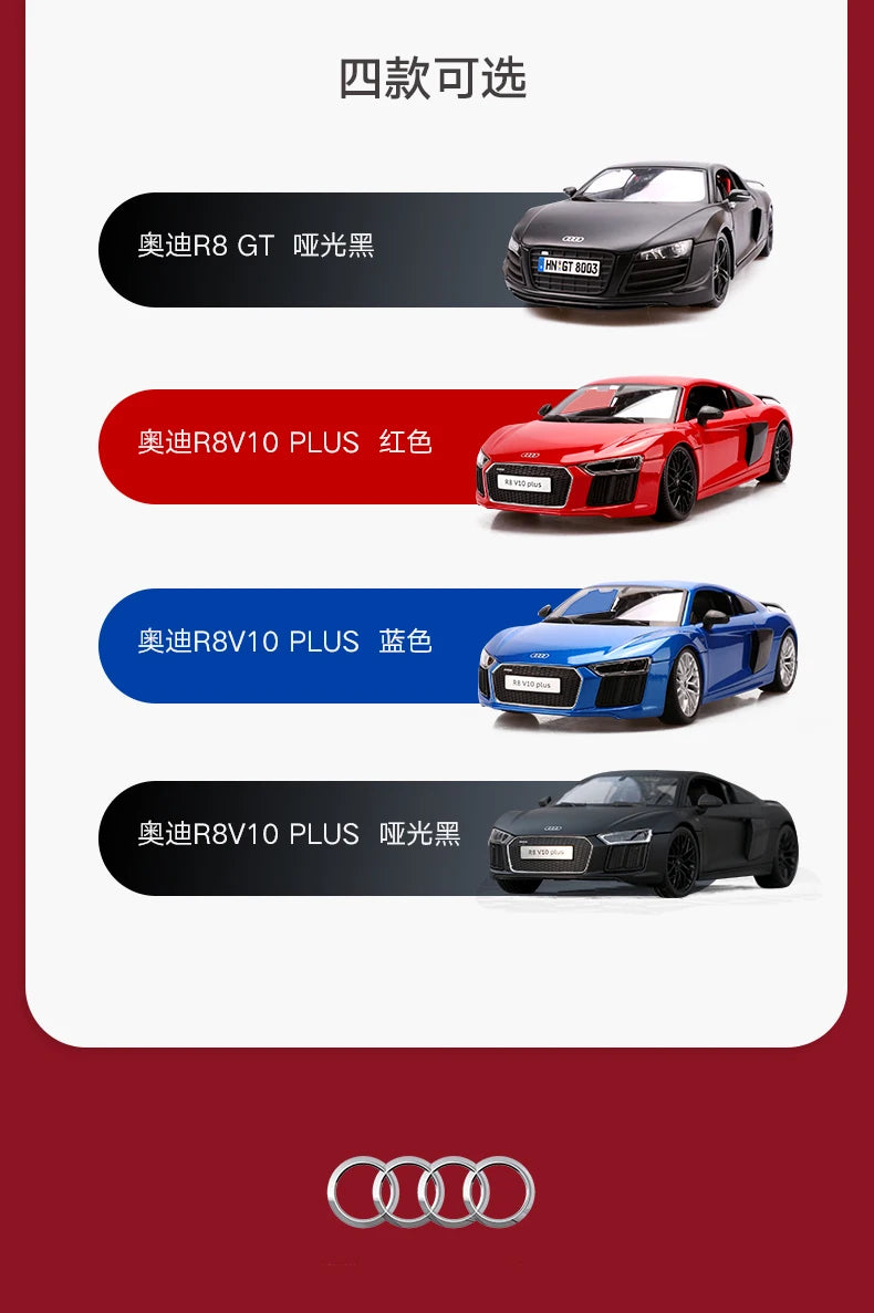 Maisto 1:18 Audi R8 Alloy Retro Car Model Classic Car Model Car Decoration Collection gift