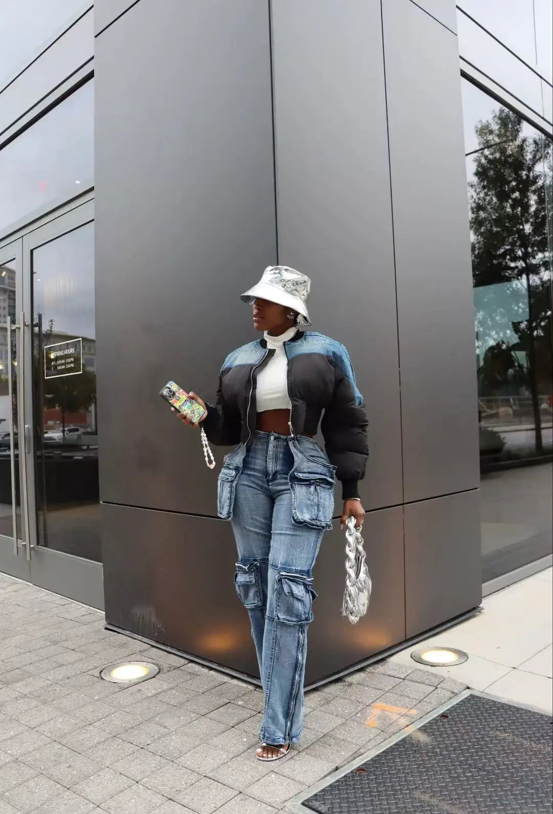 BH1406 Hot Sale Casual Denim Jeans Pants Fashionable Multi-Flap Patchwork Design Mid Waist Straight Style Breathable for Summer