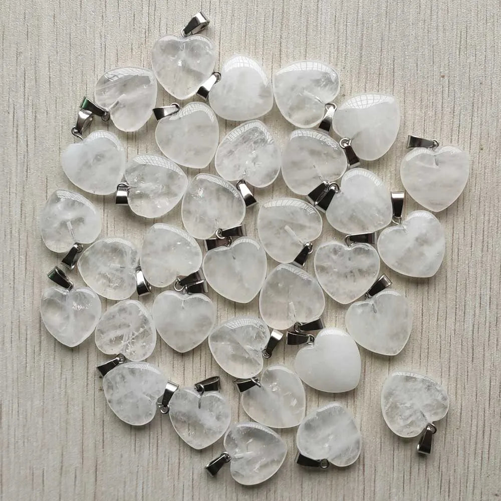 Wholesale 50pcs/lot Assorted heart natural stone charms fashion pendants 20mm for jewelry making Good Quality