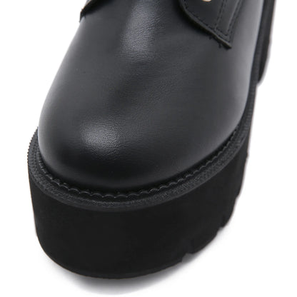 High Quality Leather Gothic Black Boots Women Heel Sexy Chain Chunky Heel Platform Boots Female Punk Style Ankle Boots Zipper