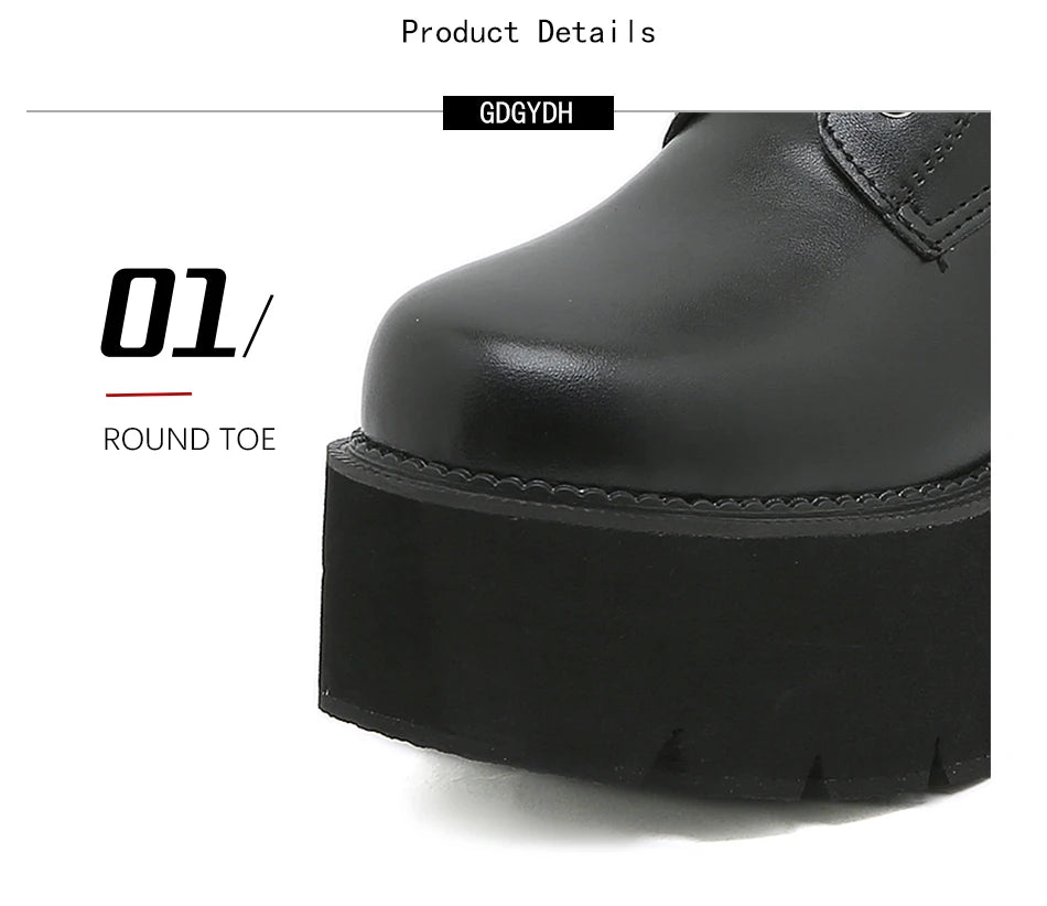 Gdgydh Modern Boots Woman Shoes Gothic Metal Decoration Black Boots Women Heel Sexy Chain Chunky Heel Platform Footwear Zipper