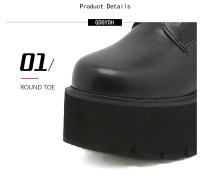 Gdgydh Modern Boots Woman Shoes Gothic Metal Decoration Black Boots Women Heel Sexy Chain Chunky Heel Platform Footwear Zipper