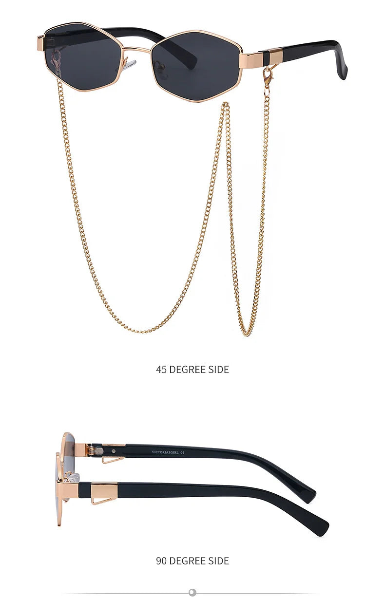 Sexy Small Frame Hexagon Sunglasses Women With Chain 2026 Luxury Brand Designer Punk Sun Glasses For Ladies Shades Gafas De Sol