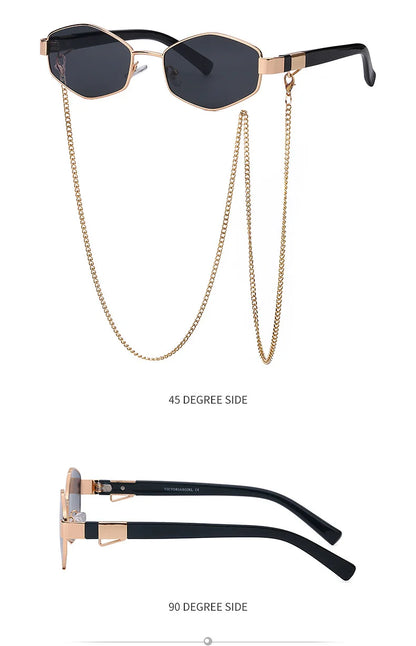 Sexy Small Frame Hexagon Sunglasses Women With Chain 2026 Luxury Brand Designer Punk Sun Glasses For Ladies Shades Gafas De Sol