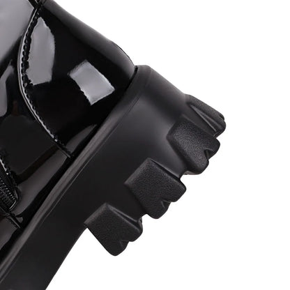 Women Patent Leather Platform Boots – High Heel Ankle Fashion for Autumn Winter