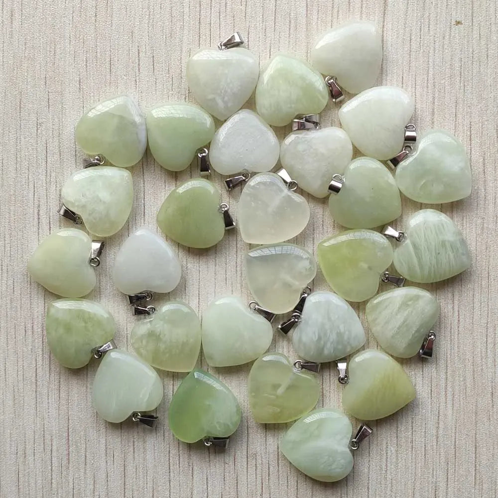 Wholesale 50pcs/lot Assorted heart natural stone charms fashion pendants 20mm for jewelry making Good Quality