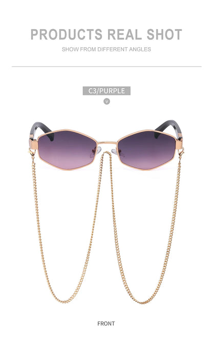 Sexy Small Frame Hexagon Sunglasses Women With Chain 2026 Luxury Brand Designer Punk Sun Glasses For Ladies Shades Gafas De Sol
