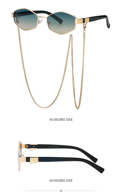 Sexy Small Frame Hexagon Sunglasses Women With Chain 2026 Luxury Brand Designer Punk Sun Glasses For Ladies Shades Gafas De Sol