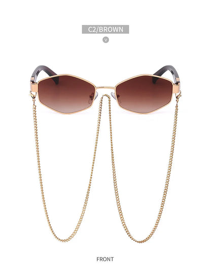 Sexy Small Frame Hexagon Sunglasses Women With Chain 2026 Luxury Brand Designer Punk Sun Glasses For Ladies Shades Gafas De Sol