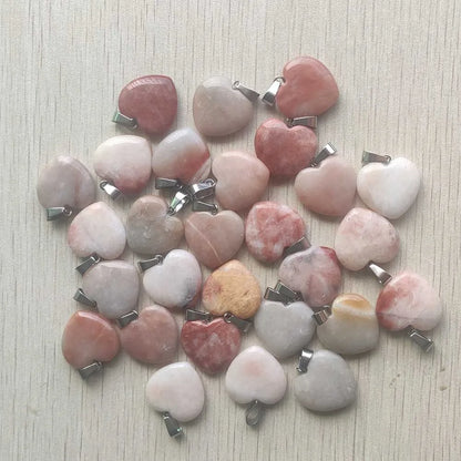Wholesale 50pcs/lot Assorted heart natural stone charms fashion pendants 20mm for jewelry making Good Quality