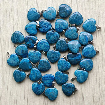 Wholesale 50pcs/lot Assorted heart natural stone charms fashion pendants 20mm for jewelry making Good Quality