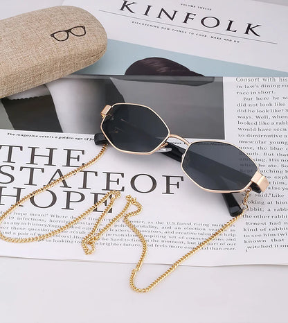 Sexy Small Frame Hexagon Sunglasses Women With Chain 2026 Luxury Brand Designer Punk Sun Glasses For Ladies Shades Gafas De Sol