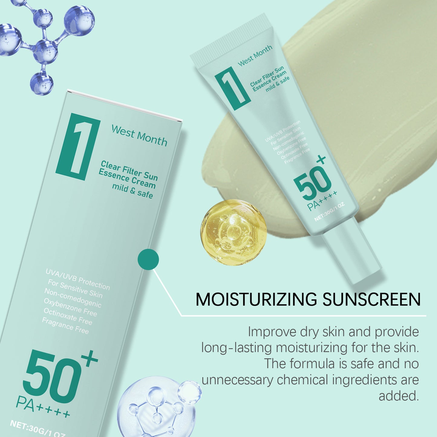 Anti Sun Cream SPF50 UV Defense Broad Spectrum Sunlight Protection Reduce Redness Hydrating Waterproof Prevent Sunburn Sunscreen