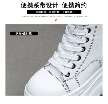 High Top (12CM) Women's Sneakers Casual Leather Lace up Boots Sneakers For Woman Spring Autumn Shoes High Heels Sneaker Shoes