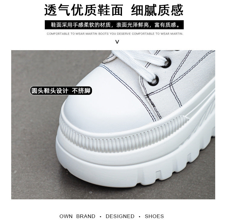 High Top (12CM) Women's Sneakers Casual Leather Lace up Boots Sneakers For Woman Spring Autumn Shoes High Heels Sneaker Shoes