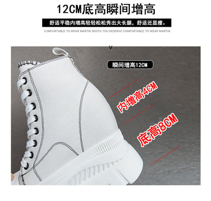 High Top (12CM) Women's Sneakers Casual Leather Lace up Boots Sneakers For Woman Spring Autumn Shoes High Heels Sneaker Shoes