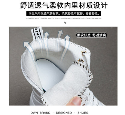 High Top (12CM) Women's Sneakers Casual Leather Lace up Boots Sneakers For Woman Spring Autumn Shoes High Heels Sneaker Shoes