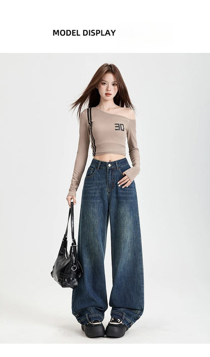 Ins Fashion American Retro Baggy High Waisted Jeans Woman High Street Denim Pants Reversible Trousers Streetwear Y2K Loose Jeans