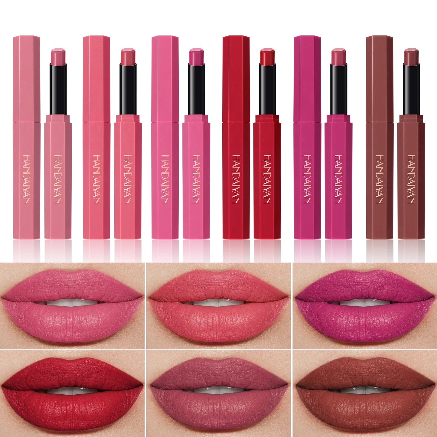 Matte Lipstick Pencil Waterproof Long Lasting Non-Stick Cup Sexy Red Matte Solid Lip Gloss Nude Pink Lipstick Pen Makeup -6 Colors