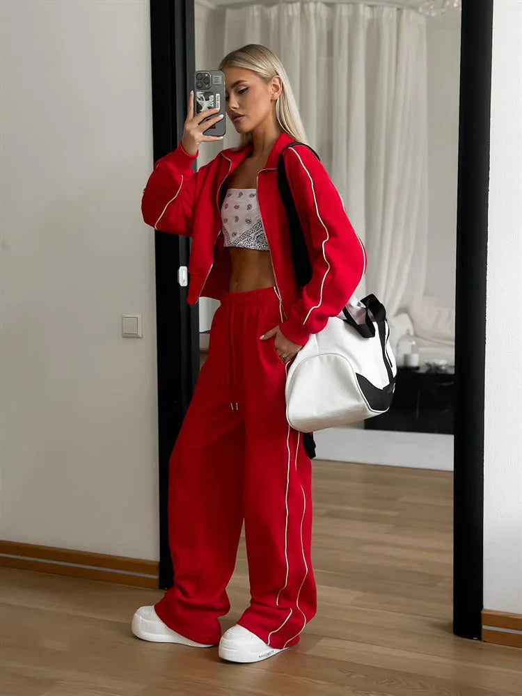 Casual Fashion Suit Ladies Zipper Cardigan Jacket Sports Tether Trousers Two-Piece Ladies Street Style Suit