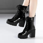 Plus Size 32-43 Platform Shoes Women Ankle Boots Leather  Fall Winter High Heels Boots Ladies Plush Motorcycle