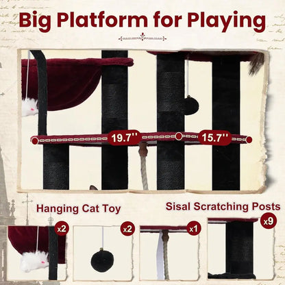 Gothic Cat Tree, Cat Tower or Large Cats with 2 Big Platorms, 2 Baskets, condo and Toys, 63" Cat Scratching Posts or Indoor Cats